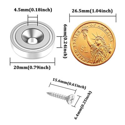 D20 MM 20lbs NdFeBポット磁石とカウンターシンクホール 総高さH 7.2mmホールd1 4.5mm