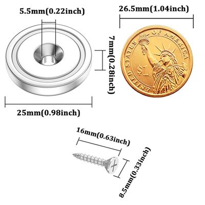 スーパーパワー 25mm カップ マグネット 孔強度約 19kg 孔 d1 5.5mm