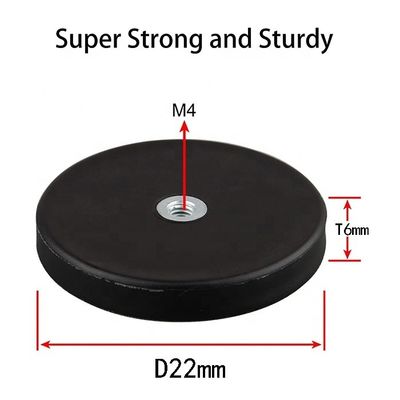 ネオジム丸磁石 D22x6mm M4 フラット 女性糸グリッパーとゴム表面